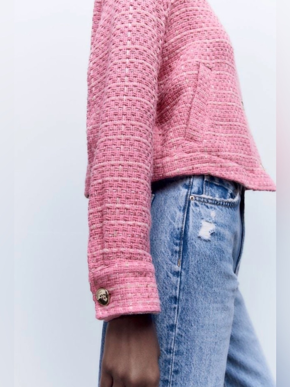 ZARA Bubblegum Pink Tweed Cropped Jacket - Picture 4 of 10